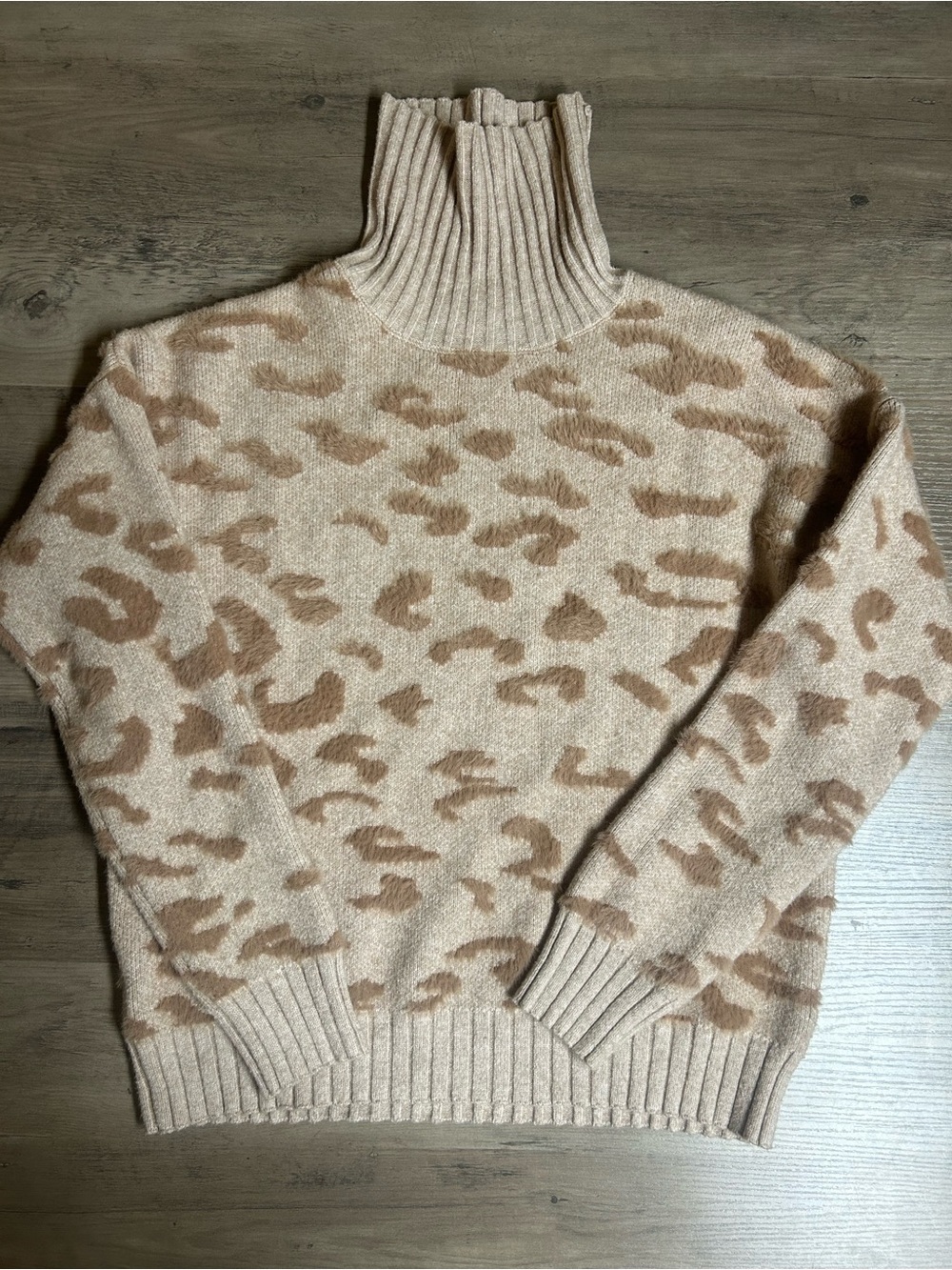 Fate Cream & Tan Leopard-Print Turtleneck Sweater